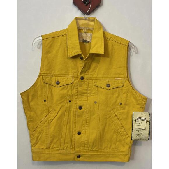Jordache Jackets & Blazers - Vintage Original Jordache Yellow Medium Button-Up Logo Denim Vest NEW! M1188